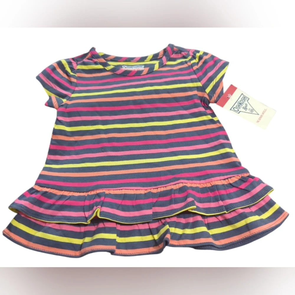 Oshkosh Girl Striped Ruffle Hem Baby Dress Size 6 Months New With Tags.